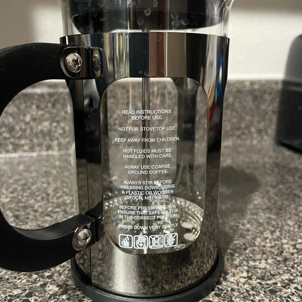 French Press Coffee Maker 21 oz Glass Stainless Steel w/ Lid Handle